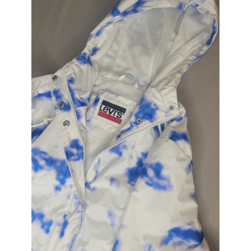 Levi's Womens Blue White Tie Dye Rain Jacket Lightweight Hooded Slicker Size L